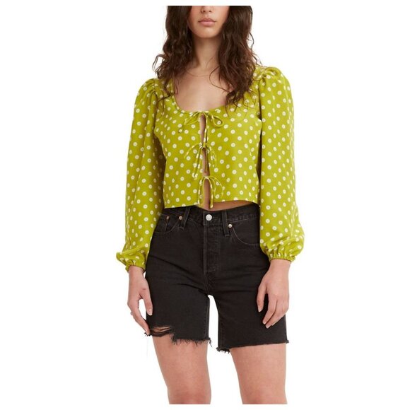 Levi’s Embry Green Floral Tie-Front Long Sleeve Top sz L - Picture 1 of 8